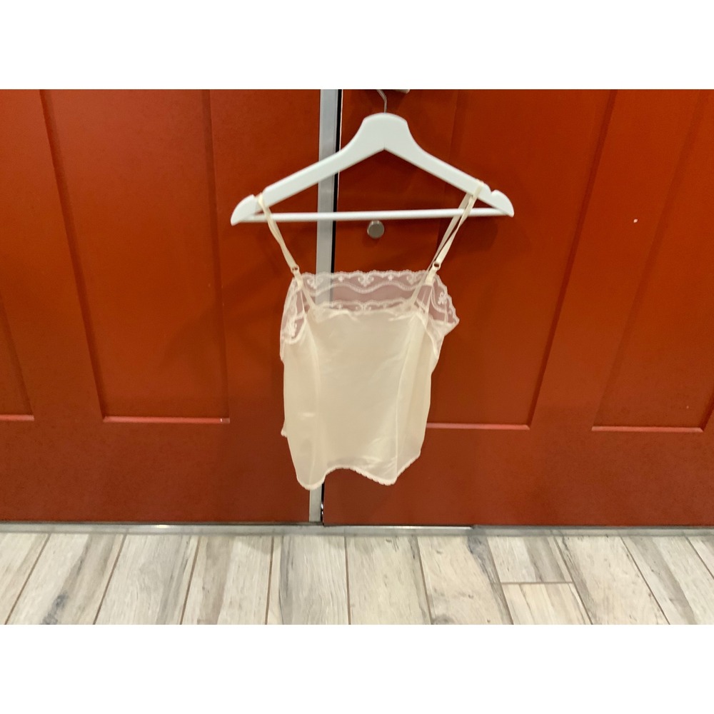 Vintage Cream Lace Trim Camisole‎ Top Ivory Satin Lingerie Sleepwear Adjustable